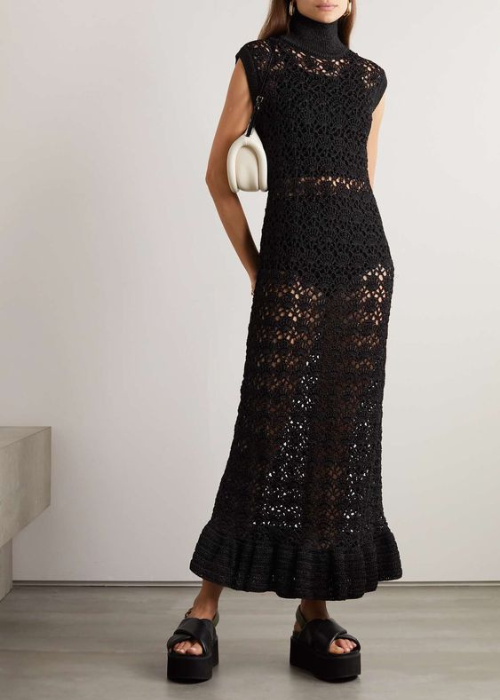 Black Midi Dress Made of Crochet