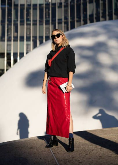 Black hoodie with red skirt